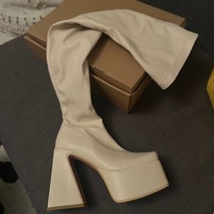 Thigh high cream boots - Never worn